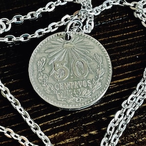 Mexico Coin Pendant 50 Centavos Silver Mexican Necklace Handmade Custom For Gift For Friend Coin Gift For Him, Coin Collector, World Coins