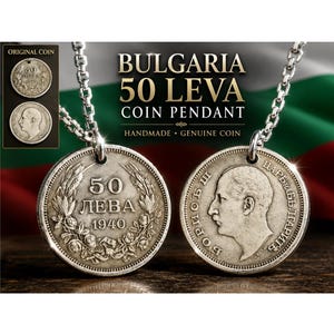 Bulgaria 50 Leva Coin Necklace Charm Handmade Pendant Gift For Him Her Bulgarian Jewelry Coin Collector World Coin Charm
