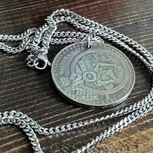 Mexico Coin Necklace Mexican Aztec Mayan 20 Dollar Pendant Coin Personal Handmade Jewelry Gift Friend Charm For Him Her World Coin Collector