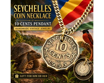Seychelles 10 Cents Coin Pendant Charm, Vintage Island Necklace, Handmade Heritage Jewelry Gift