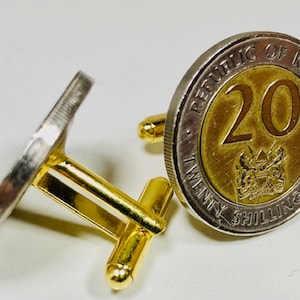 Kenia munt manchetknopen Keniaanse 20 Pesos persoonlijke manchetknopen oude vintage handgemaakte sieraden cadeau vriend charme voor hem haar wereld muntenverzamelaar