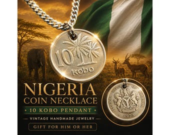 Nigeria 10 Kobo Coin Pendant Charm, Palm Tree Necklace, Handmade West African Heritage Jewelry Gift