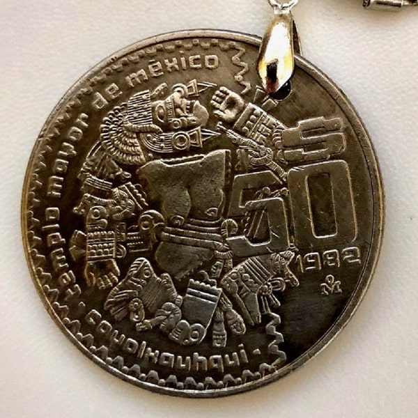 Mexico Coin Keychain Mexican 50 Pesos Personal Necklace Old Vintage Handmade Jewelry Gift Friend Charm For Him Her World Coin Collector