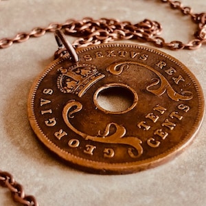 East Africa Coin Pendant 10 Cents African Personal Necklace Old Vintage Handmade Jewelry Gift Friend Charm For Him Her World Coin Collector