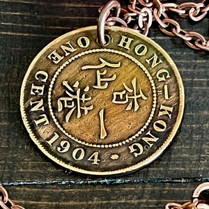 Hong Kong Necklace 1904  1 Cent Coin Pendant Personal Old Vintage Handmade Jewelry Gift Friend Charm For Him Her World Coin Collector