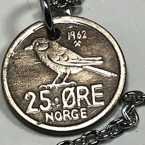 Norway Coin Necklace Pendant Norwegian 25 Ore Vintage Custom   Rare coins - Coin Enthusiast - Handmade Fashion Accessory