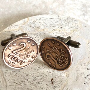 Netherlands  Coin Cuff Links 2 1/2 Cents Personal Cufflinks Old Vintage Handmade Jewelry Gift Friend Charm For Him Her World Coin Collector