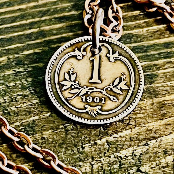 Oostenrijk Republiek Oostenrijkse 1 Heller persoonlijke ketting oude vintage handgemaakte sieraden cadeau vriend charme voor hem haar wereld muntenverzamelaar