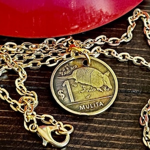 Uruguay Coin Pendant 1 Dollar Mulita Necklace Custom Made Charm Gift For Friend Coin Charm Gift For Him, Her Coin Collector, World Coins