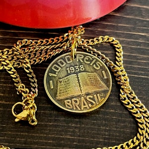 Brazil Coin Necklace Brazilian 1000 Reis - Brazilian  Necklace Jewelry Vintage Pendant Gift Friend Charm For Him Her World Coin Collector