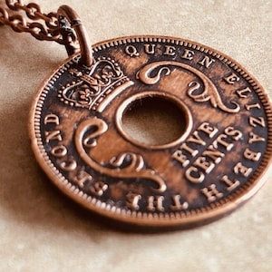 East Africa Coin Pendant 5 Cents African Personal Necklace Old Vintage Handmade Jewelry Gift Friend Charm For Him Her World Coin Collector