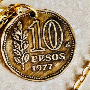Argentina Coin Necklace 1977 Argentinian 10 Pesos Del Rio Personal Handmade Jewelry Gift Friend Charm For Him Her World Coin Collector