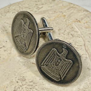 Egypt Coin Cufflinks – Vintage Egyptian Cuff Links – Handmade Jewelry Gift – Personal Old Coin Charm – Gift for Friend or Collector