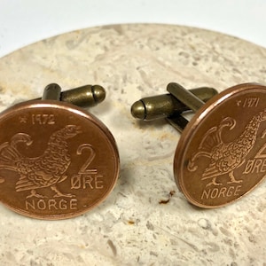 Norvège Coin Cuff Links Norvégien 2 Ore Boutons de manchette personnels Vieux vintage Bijoux faits à la main Cadeau Ami Charme pour lui Son collectionneur de pièces du monde