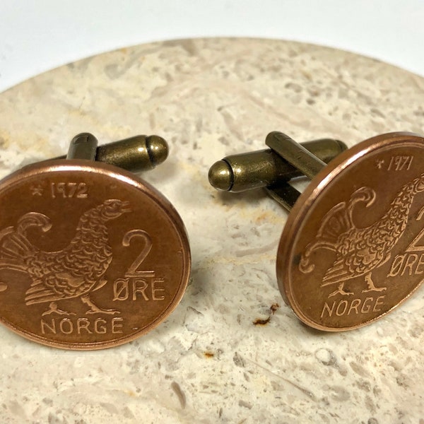 Norway Coin Cuff Links Norwegian 2 Ore Personal Cufflinks Old Vintage Handmade Jewelry Gift Friend Charm For Him Her World Coin Collector