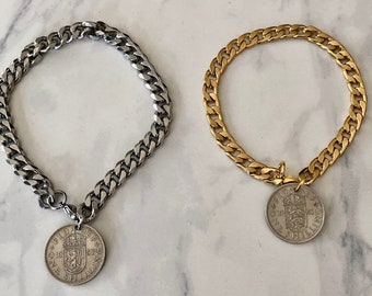 One Shilling British Coin Bracelet United Kingdom British - Coin Enthusiast Fashion Accessory Handmade