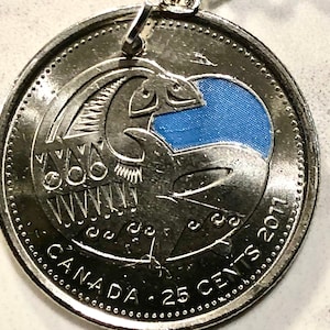 Canadian Quarter Coin Necklace 2011 Orca Killer Whale Coloured Uncirculated  25 Cents Custom Made Vintage Rare Coins Coin Jewelry  Canada