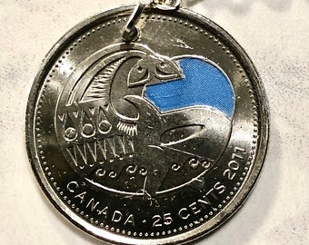 Canadian Quarter Coin Necklace 2011 Orca Killer Whale Coloured Uncirculated  25 Cents Custom Made Vintage Rare Coins Coin Jewelry  Canada