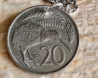 Neuseeland Münze Anhänger 20 Cent Kiwi Halskette Nach Maß Charme Geschenk für Freund Münze Charme Geschenk für Sie, Ihn, Münzensammler, Münzen der Welt