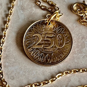 Lebanon Coin Necklace Lebanese Republic 250 Lirah Personal Old Vintage Handmade Jewelry Gift Friend Charm For Him Her World Coin Collector