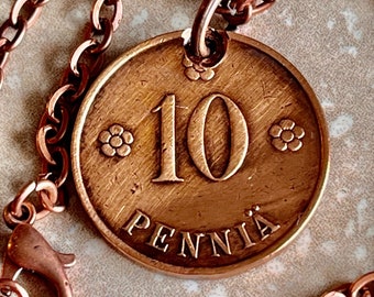 Colgante de moneda de Finlandia, 10 marcos finlandeses, collar Suomi, joyería, regalo para un amigo, amuleto de moneda, regalo para él, ella o coleccionista de monedas del mundo.