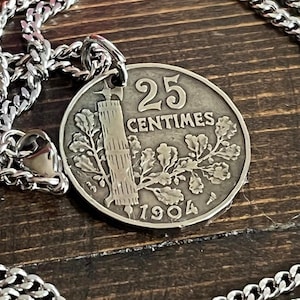 Collar con moneda francesa de 25 céntimos – Colgante de la Libertad, Igualdad y Fraternidad – Joyería vintage con monedas – Regalo hecho a mano para ella o para él