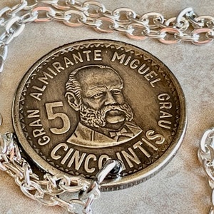 Peru Coin Pendant Peruvian 5 Cinco Intis Personal Necklace Old Vintage Handmade Jewelry Gift Friend Charm For Him Her World Coin Collector