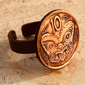 Neuseeland Münzring Neuseeländer 10 Cent Maori Korur Maske Verstellbar Custom Vintage und Seltene Münzen Münzliebhaber Mode Accessoire