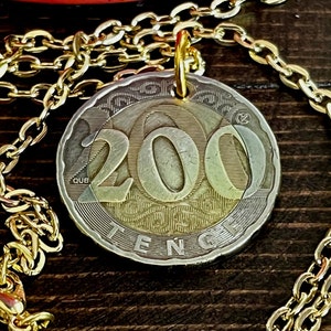 Kazakhstan Coin Necklace 200 Tenge Pendants Personal Necklace Vintage Handmade Jewelry Gift Friend Charm For Him Her World Coin Collector