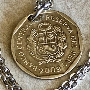 Peru Münze Anhänger peruanische 50 Centimos De Oro persönliche Halskette Weinlese-handgemachter Schmuck Geschenk Freund Charme für ihn ihr Weltmünzsammler