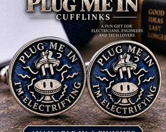 Plug Me In Cufflinks, Electrical Engineer Cuff Links, Electrician Gift, Funny Novelty Cufflinks