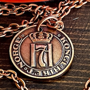 Norway Coin Pendant  2 Ore Crown Personal Necklace Old Vintage Handmade Jewelry Gift Friend Charm For Him Her World Coin Collector