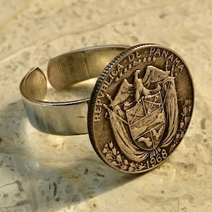 Panama Coin Ring Panamanians Balboa Vintage Adjustable Custom Made Rare Coins Coin Enthusiast  Fashion Accessory Handmade
