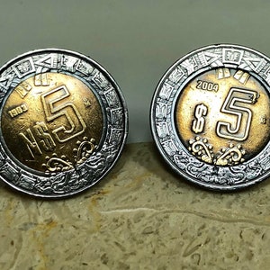 Mexico munt manchetknopen Mexicaanse 5 dollar aangepaste persoonlijke manchetknopen oude handgemaakte sieraden cadeau vriend charme voor hem haar wereld muntenverzamelaar