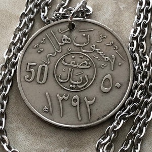 Saudi Arabia Coin Necklace 50 Halalat Personal Necklace Vintage Handmade Jewelry Gift Friend Charm For Him Her World Coin Collector