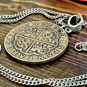 Spain 1762 8 Reals Carlos III Replica Coin Pendant Spanish Necklace Handmade Jewelry Gift Friend Coin Charm Gift Him Her World Coins