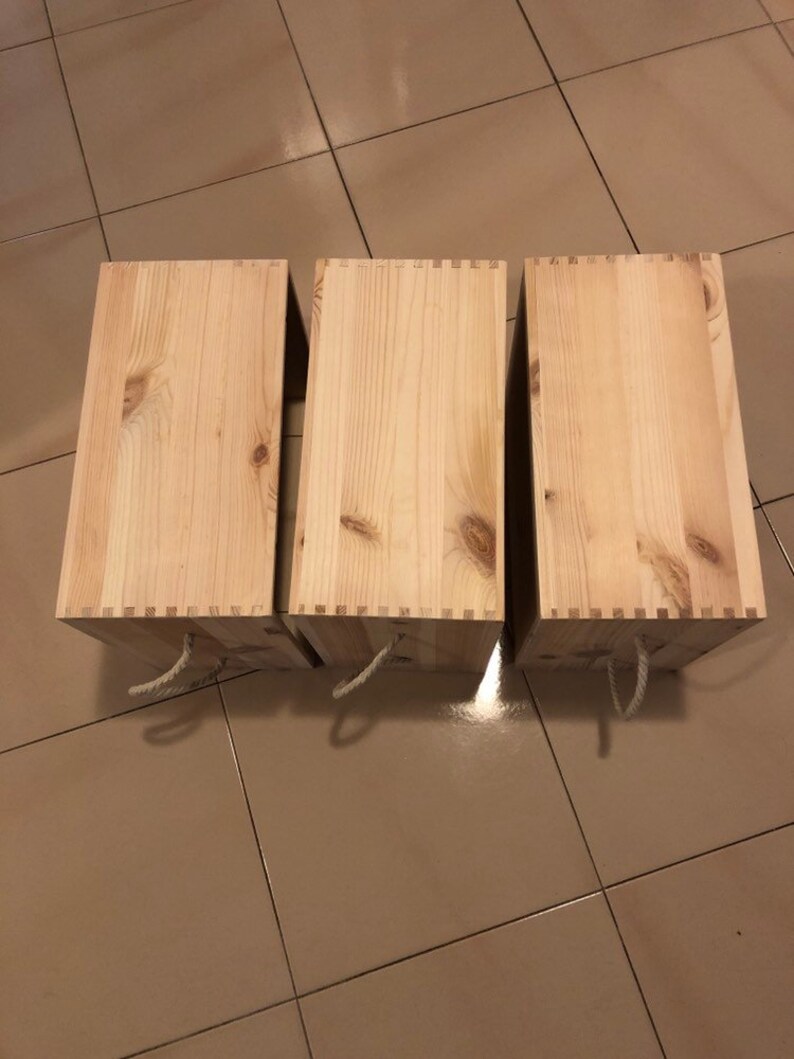 Three Wooden Boxes With Rope Handles Etsy