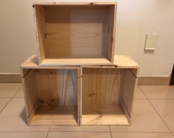 THREE Plain Wooden Boxes (no handles) (Sizes Vary - See Description)