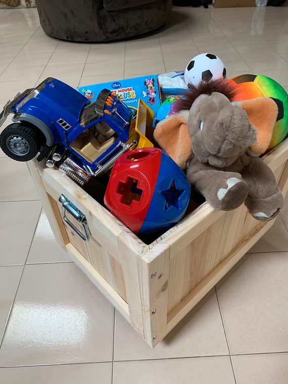 Baúl para juguetes Caja de madera de gran tamaño fabricada en madera  natural sobre ruedas y