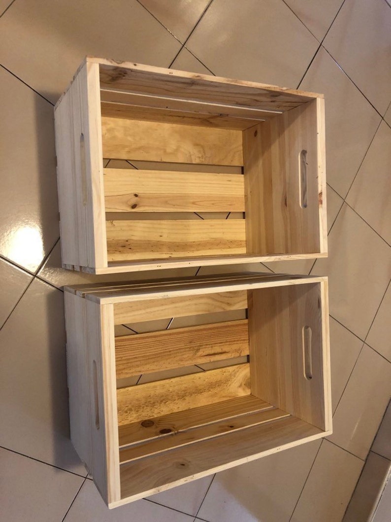 TWO Wooden Crates With Handles Etsy