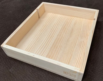 1 Medium Wooden Tray made from re-furbished wine boxes - Handmade ( 15 3/8" L x 13" W x 2 3/4" H )