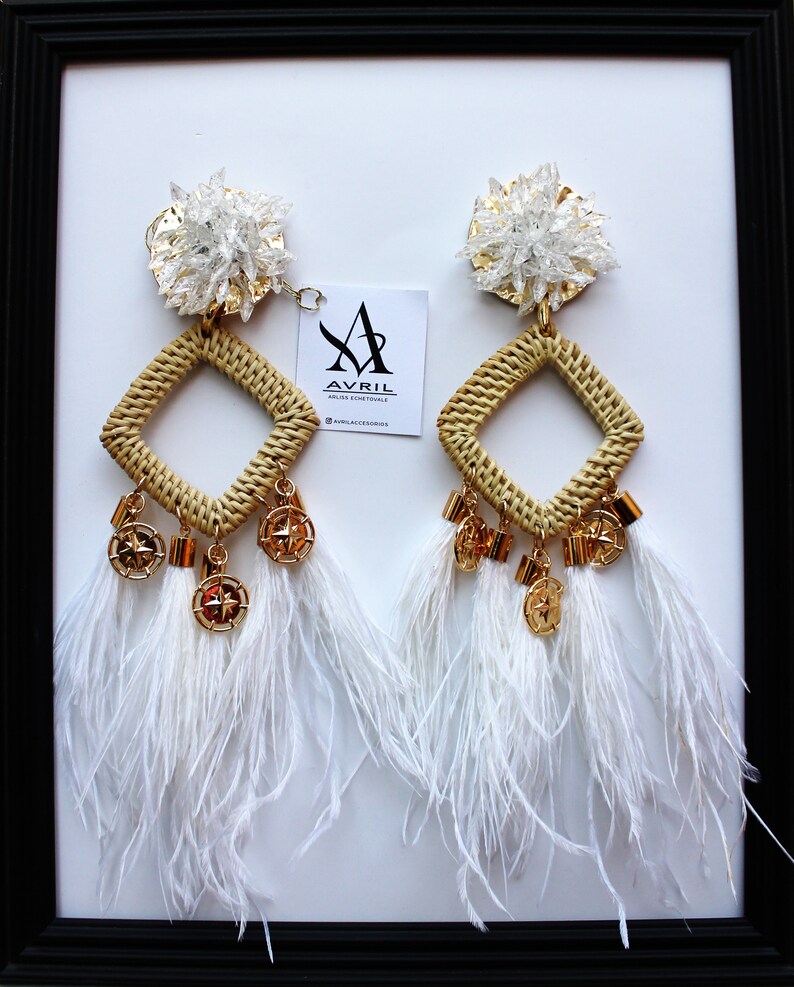 White feathers earrings,Bamboo earrings,Statement earrings,White Earrings,Summer 2019,Wedding Earrings,Bridal Shower Earrings,Bachelorette