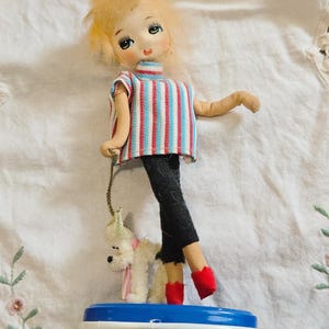 Vintage 1960s Japan Big Eye Pose Doll Sarco Moppets Bendable Fashion Doll with Dog