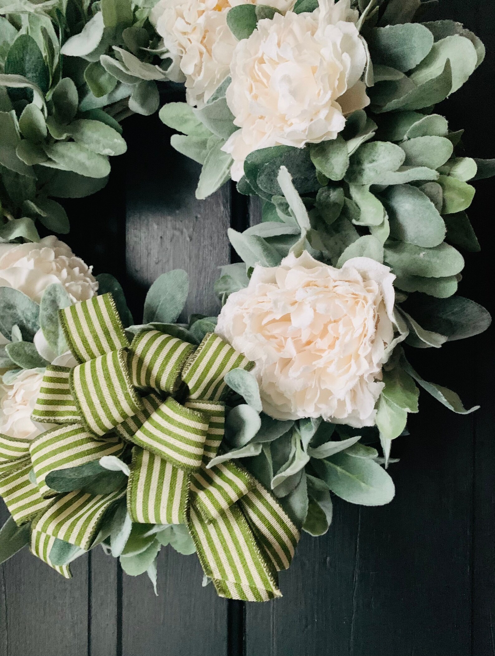 Lambs ear wreath for front door Cottage Core Wreath Peony Etsy