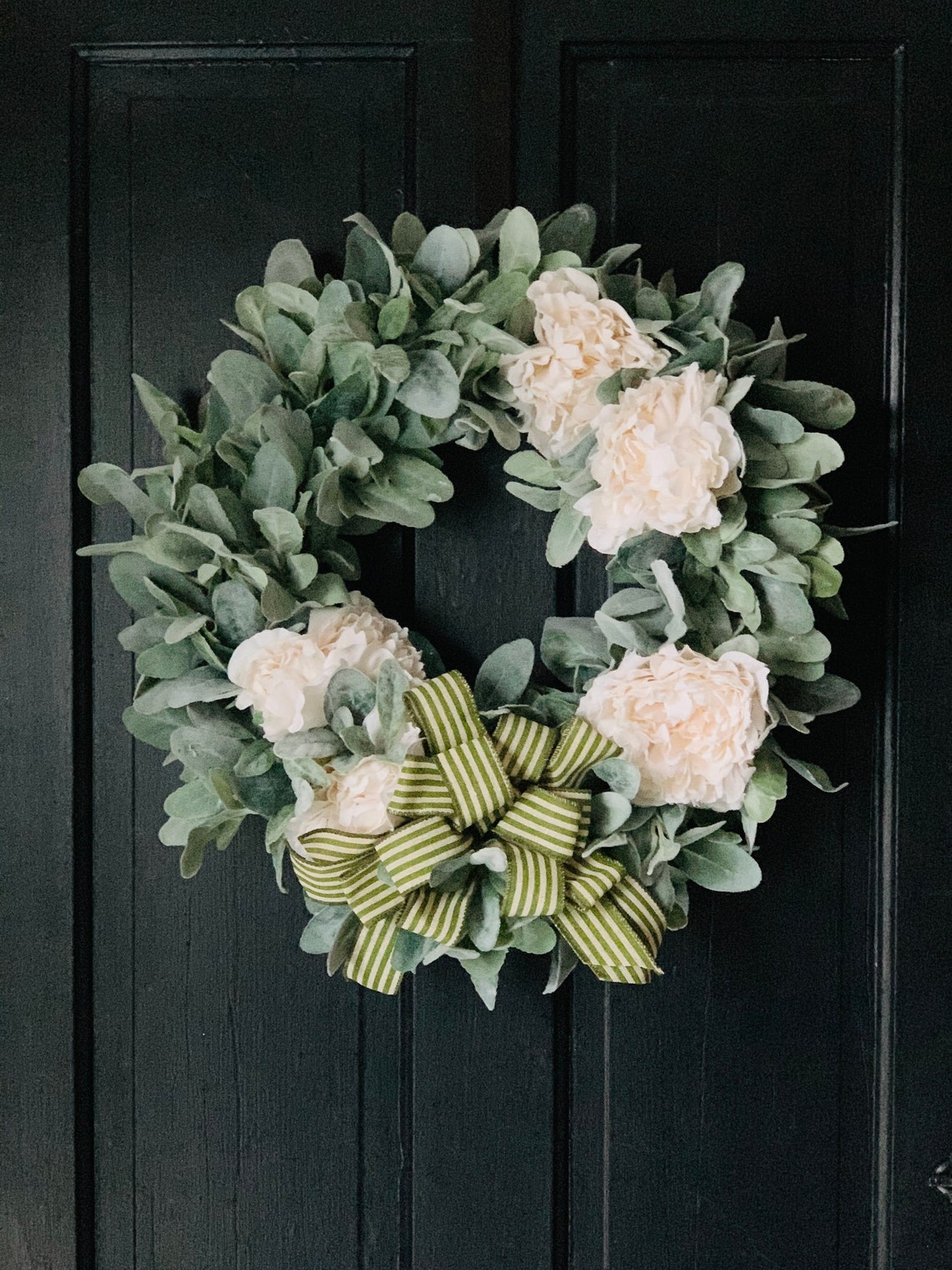 Lambs ear wreath for front door Cottage Core Wreath Peony Etsy