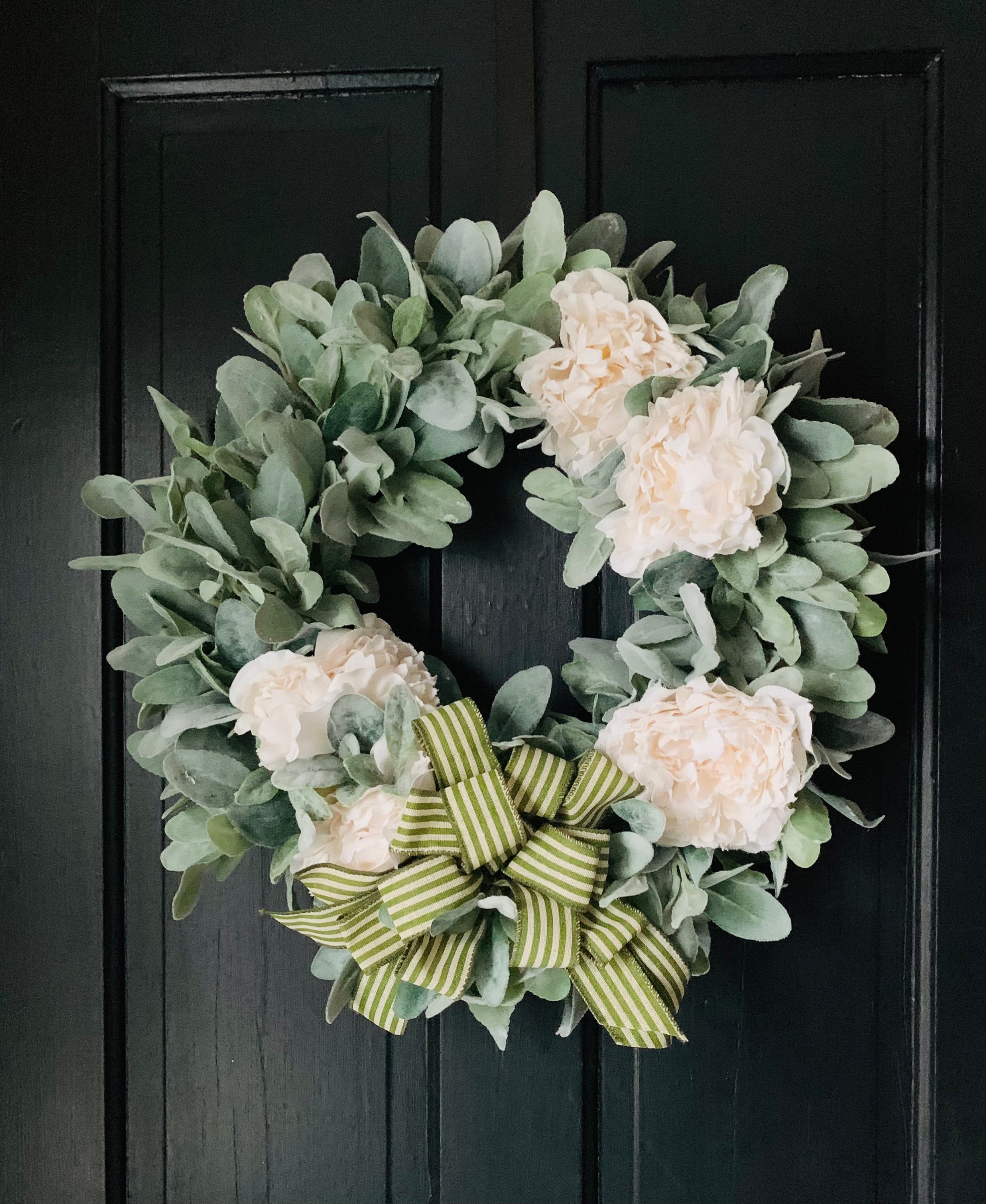 Lambs ear wreath for front door Cottage Core Wreath Peony Etsy