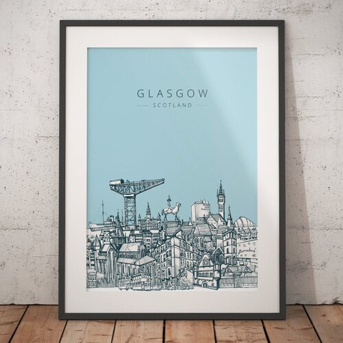 Glasgow Skyline Poster Art Print Scotland Version 2 Etsy