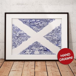 Beautiful hand drawn illustration of the Scottish Saltire, Unique St Andrews Cross, Family Gift, Scottish Ancestry, Proud Scot