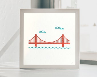 Golden Gate Bridge Screen Print | Silk Screen | San Francisco Screen Print | Hand Pulled Screen Print