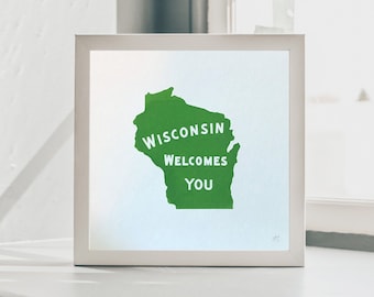 Wisconsin Sign Screen Print | Silk Screen | 5x5 Screen Print | Hand Pulled Screen Print